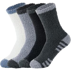 imageZando Mens Fuzzy Socks Cozy Slipper Fluffy Socks Winter Warm Soft Cabin Stocking Comfy Sleep Fleece Socks Boot SocksBlack  White  Dark Grey Grey