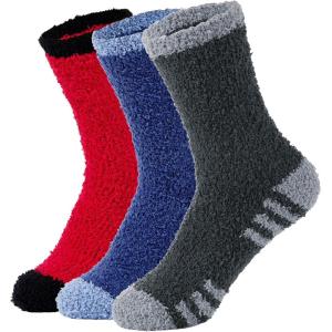 imageZando Mens Fuzzy Socks Cozy Slipper Fluffy Socks Winter Warm Soft Cabin Stocking Comfy Sleep Fleece Socks Boot SocksRed  Blue  Grey