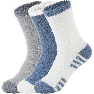 imageZando Mens Fuzzy Socks Cozy Slipper Fluffy Socks Winter Warm Soft Cabin Stocking Comfy Sleep Fleece Socks Boot SocksWhite  Blue  Light Grey