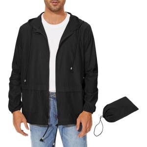 imageZando Packable Mens Rain Jacket Lightweight Raincoat Waterproof with Hood Outdoor Windbreaker Jacket Travel Rain Jackets02 Black