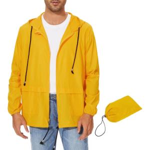 imageZando Packable Mens Rain Jacket Lightweight Raincoat Waterproof with Hood Outdoor Windbreaker Jacket Travel Rain Jackets03 Yellow