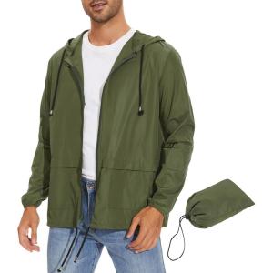 imageZando Packable Mens Rain Jacket Lightweight Raincoat Waterproof with Hood Outdoor Windbreaker Jacket Travel Rain Jackets04 Army Green