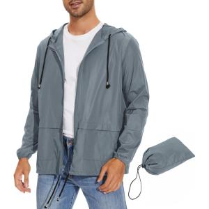 imageZando Packable Mens Rain Jacket Lightweight Raincoat Waterproof with Hood Outdoor Windbreaker Jacket Travel Rain Jackets05 Light Gray