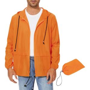imageZando Packable Mens Rain Jacket Lightweight Raincoat Waterproof with Hood Outdoor Windbreaker Jacket Travel Rain Jackets06 Orange