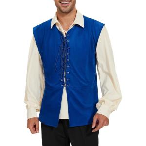 imageZando Pirate Vest Men Medieval Vest Renaissance Vest Costume Men Halloween Vest Pirate Costume Viking CostumeBlue