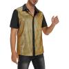 imageMens Button Down Disco Shirt Outfit Men Retro 70s Shirts for Men Sequin Metallic Short Sleeve Disco Outfits Party Costume TopChequer Gold