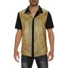 imageMens Button Down Disco Shirt Outfit Men Retro 70s Shirts for Men Sequin Metallic Short Sleeve Disco Outfits Party Costume TopChequer Gold