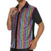 imageMens Button Down Disco Shirt Outfit Men Retro 70s Shirts for Men Sequin Metallic Short Sleeve Disco Outfits Party Costume TopChequer Rainbow
