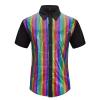 imageMens Button Down Disco Shirt Outfit Men Retro 70s Shirts for Men Sequin Metallic Short Sleeve Disco Outfits Party Costume TopChequer Rainbow