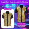imageMens Button Down Disco Shirt Outfit Men Retro 70s Shirts for Men Sequin Metallic Short Sleeve Disco Outfits Party Costume TopChequer Rainbow