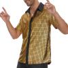 imageMens Button Down Disco Shirt Outfit Men Retro 70s Shirts for Men Sequin Metallic Short Sleeve Disco Outfits Party Costume TopGold