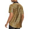imageMens Button Down Disco Shirt Outfit Men Retro 70s Shirts for Men Sequin Metallic Short Sleeve Disco Outfits Party Costume TopGold