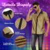 imageMens Button Down Disco Shirt Outfit Men Retro 70s Shirts for Men Sequin Metallic Short Sleeve Disco Outfits Party Costume TopGold