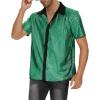 imageMens Button Down Disco Shirt Outfit Men Retro 70s Shirts for Men Sequin Metallic Short Sleeve Disco Outfits Party Costume TopGreen
