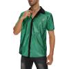 imageMens Button Down Disco Shirt Outfit Men Retro 70s Shirts for Men Sequin Metallic Short Sleeve Disco Outfits Party Costume TopGreen