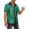 imageMens Button Down Disco Shirt Outfit Men Retro 70s Shirts for Men Sequin Metallic Short Sleeve Disco Outfits Party Costume TopGreen