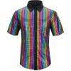 imageMens Button Down Disco Shirt Outfit Men Retro 70s Shirts for Men Sequin Metallic Short Sleeve Disco Outfits Party Costume TopMulticolour