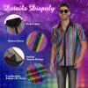 imageMens Button Down Disco Shirt Outfit Men Retro 70s Shirts for Men Sequin Metallic Short Sleeve Disco Outfits Party Costume TopMulticolour