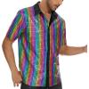 imageMens Button Down Disco Shirt Outfit Men Retro 70s Shirts for Men Sequin Metallic Short Sleeve Disco Outfits Party Costume TopMulticolour