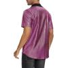 imageMens Button Down Disco Shirt Outfit Men Retro 70s Shirts for Men Sequin Metallic Short Sleeve Disco Outfits Party Costume TopPinkishpurple