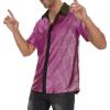 imageMens Button Down Disco Shirt Outfit Men Retro 70s Shirts for Men Sequin Metallic Short Sleeve Disco Outfits Party Costume TopPinkishpurple
