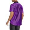 imageMens Button Down Disco Shirt Outfit Men Retro 70s Shirts for Men Sequin Metallic Short Sleeve Disco Outfits Party Costume TopPurple