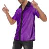 imageMens Button Down Disco Shirt Outfit Men Retro 70s Shirts for Men Sequin Metallic Short Sleeve Disco Outfits Party Costume TopPurple