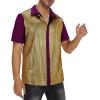 imageMens Button Down Disco Shirt Outfit Men Retro 70s Shirts for Men Sequin Metallic Short Sleeve Disco Outfits Party Costume TopPurple Gold