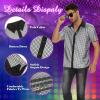 imageMens Button Down Disco Shirt Outfit Men Retro 70s Shirts for Men Sequin Metallic Short Sleeve Disco Outfits Party Costume TopSilver