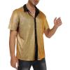 imageMens Button Down Disco Shirt Outfit Men Retro 70s Shirts for Men Sequin Metallic Short Sleeve Disco Outfits Party Costume TopSprinkle Gold