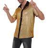 imageMens Button Down Disco Shirt Outfit Men Retro 70s Shirts for Men Sequin Metallic Short Sleeve Disco Outfits Party Costume TopSprinkle Gold