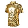 imageMens Button Down Disco Shirt Outfit Men Retro 70s Shirts for Men Sequin Metallic Short Sleeve Disco Outfits Party Costume TopZ Gold