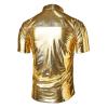 imageMens Button Down Disco Shirt Outfit Men Retro 70s Shirts for Men Sequin Metallic Short Sleeve Disco Outfits Party Costume TopZ Gold