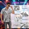 imageMens Button Down Disco Shirt Outfit Men Retro 70s Shirts for Men Sequin Metallic Short Sleeve Disco Outfits Party Costume TopZ Gold