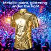 imageMens Button Down Disco Shirt Outfit Men Retro 70s Shirts for Men Sequin Metallic Short Sleeve Disco Outfits Party Costume TopZ Gold
