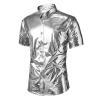 imageMens Button Down Disco Shirt Outfit Men Retro 70s Shirts for Men Sequin Metallic Short Sleeve Disco Outfits Party Costume TopZ Silver