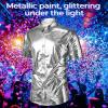imageMens Button Down Disco Shirt Outfit Men Retro 70s Shirts for Men Sequin Metallic Short Sleeve Disco Outfits Party Costume TopZ Silver