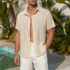 imageZando Mens Linen Cotton Shirts Short Sleeve Button Down Beach Shirt for Men Casual Guayabera Shirts Summer Vacation Shirt TopBeige