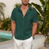 imageZando Mens Linen Cotton Shirts Short Sleeve Button Down Beach Shirt for Men Casual Guayabera Shirts Summer Vacation Shirt TopBlackish Green