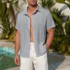 imageZando Mens Linen Cotton Shirts Short Sleeve Button Down Beach Shirt for Men Casual Guayabera Shirts Summer Vacation Shirt TopGrey