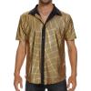 imageMens Button Down Disco Shirt Outfit Men Retro 70s Shirts for Men Sequin Metallic Short Sleeve Disco Outfits Party Costume TopGold