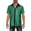 imageMens Button Down Disco Shirt Outfit Men Retro 70s Shirts for Men Sequin Metallic Short Sleeve Disco Outfits Party Costume TopGreen