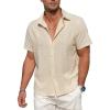 imageZando Mens Linen Cotton Shirts Short Sleeve Button Down Beach Shirt for Men Casual Guayabera Shirts Summer Vacation Shirt TopBeige