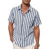 imageZando Mens Linen Cotton Shirts Short Sleeve Button Down Beach Shirt for Men Casual Guayabera Shirts Summer Vacation Shirt TopNavy Blue  White Stripes