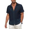 imageZando Mens Linen Cotton Shirts Short Sleeve Button Down Beach Shirt for Men Casual Guayabera Shirts Summer Vacation Shirt TopNavy Blue