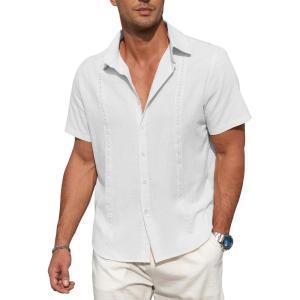 imageZando Mens Linen Cotton Shirts Short Sleeve Button Down Beach Shirt for Men Casual Guayabera Shirts Summer Vacation Shirt TopWhite
