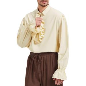 imageZando Mens Pirate Shirt Renaissance Faire Costume Men Medieval Vampire Victorian Steampunk Viking Halloween Cosplay Top01 Beige