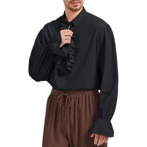 imageZando Mens Pirate Shirt Renaissance Faire Costume Men Medieval Vampire Victorian Steampunk Viking Halloween Cosplay Top01 Black