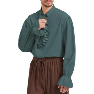 imageZando Mens Pirate Shirt Renaissance Faire Costume Men Medieval Vampire Victorian Steampunk Viking Halloween Cosplay Top01 Green