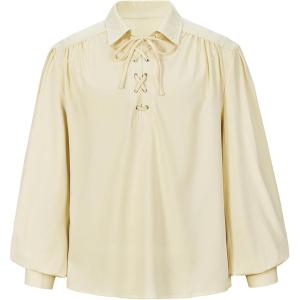 imageZando Mens Pirate Shirt Renaissance Faire Costume Men Medieval Vampire Victorian Steampunk Viking Halloween Cosplay TopBeige